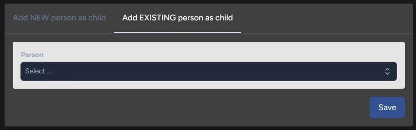 Bestehende Person als Kind hinzufügen